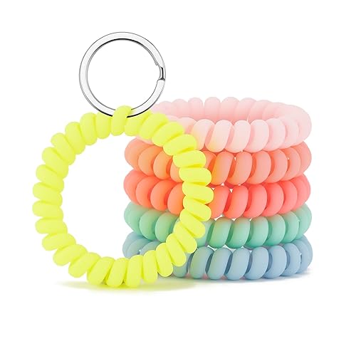 Spiral Keychain, Stretchy Wrist Coil Bracelet Key Chain Waterproof Wristlet