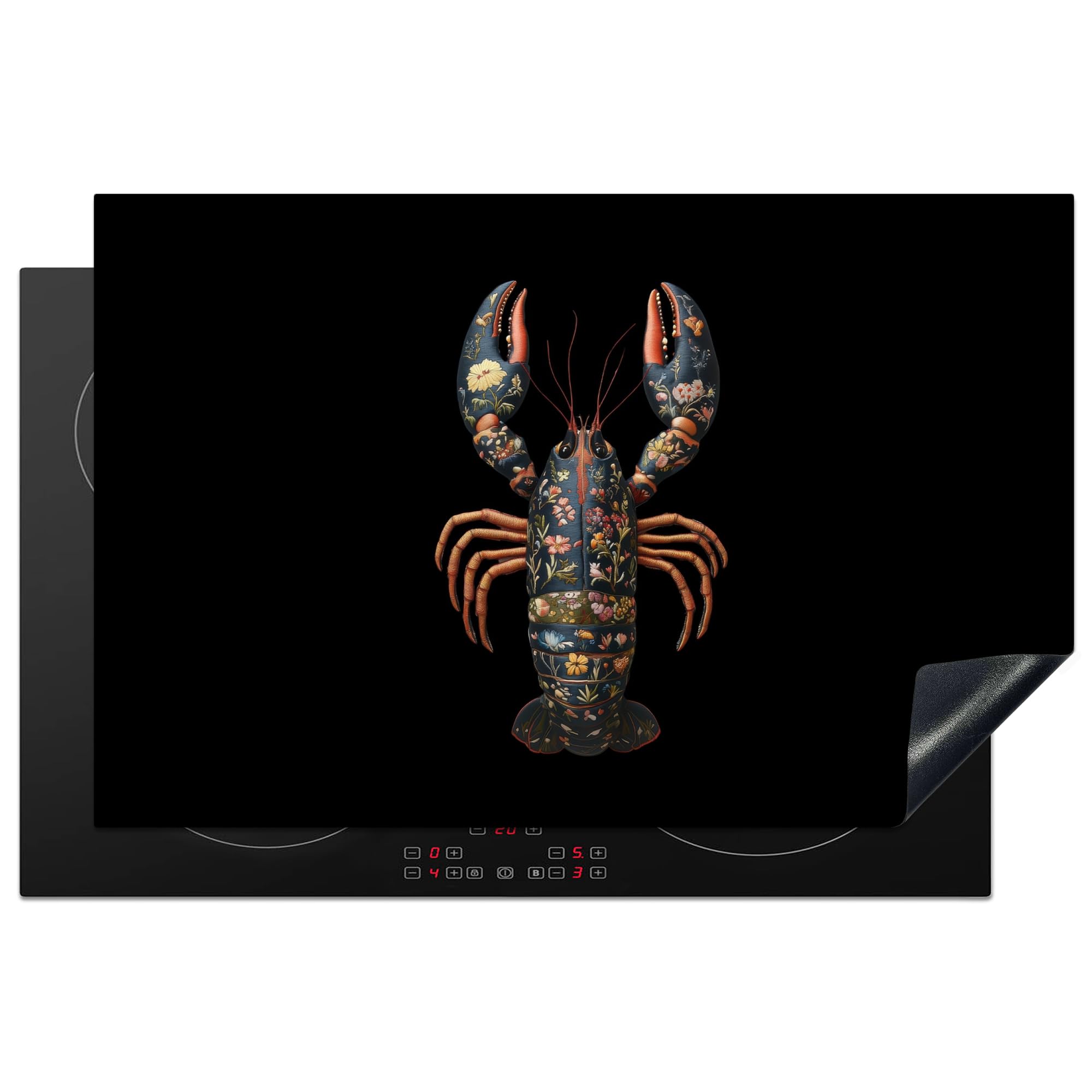 KitchenYeah© Induction Hob Cover Protector Mat 20.5"x31.5" / 80.2x52.2 cm Kitchen Universal Ceramic Covers for Electric Cookers Vinyl Lobster - Black - Floral - Artistic