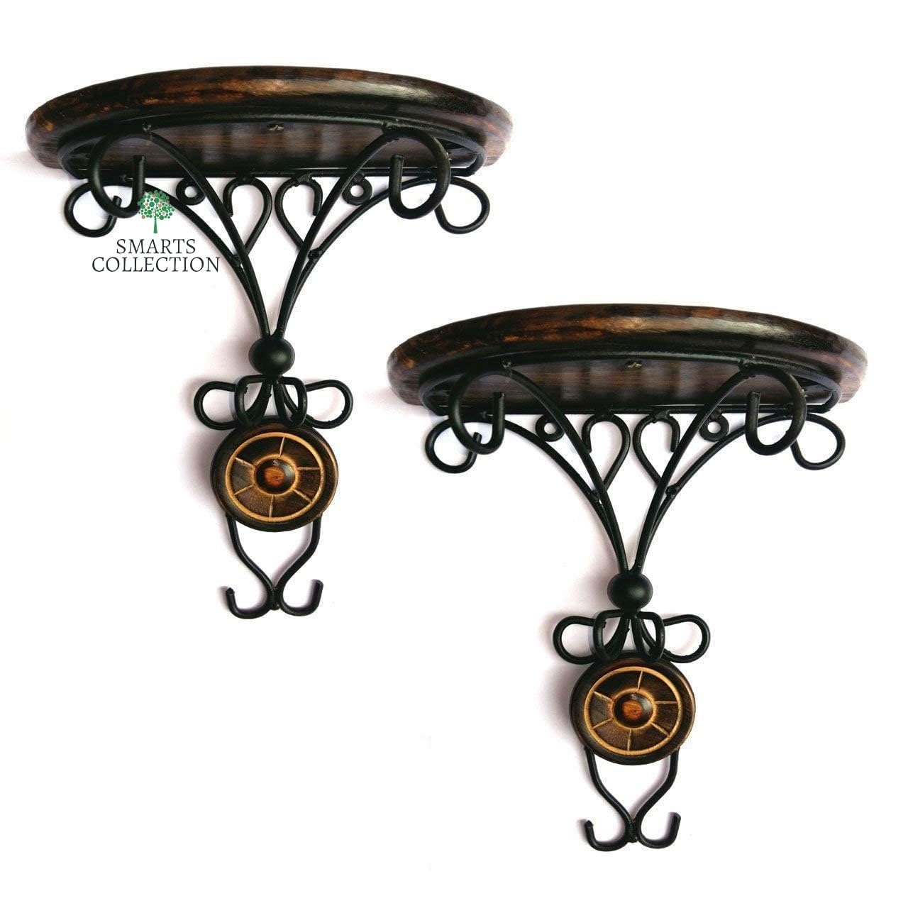 SMARTS COLLECTION Beautiful Wood & Wrought Iron Fancy Wall Bracket Pack Of 2, Brown-image-30