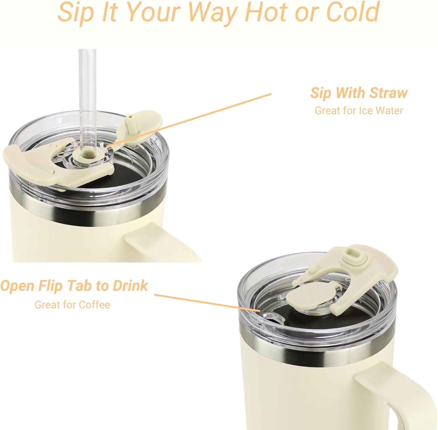 Drinco 40oz 30 oz Tumbler with Handle, Straw Lid, Insulated Stainless Steel Travel Mug Water Bottle Ice Coffee Cup For Cold and Hot, BigSur (30oz Oatmilk) - Image 4