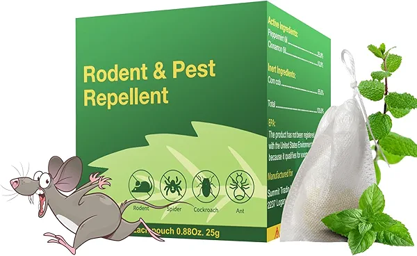 Rodent Repellent with Peppermint Oil -Mouse/Rat/Squirrel Repellent for Garage/Attic/Car Engine - Natural Indoor & Outdoor Mice/Mole Deterrent, Safe vs Moth Balls & Traps (10 Pack)