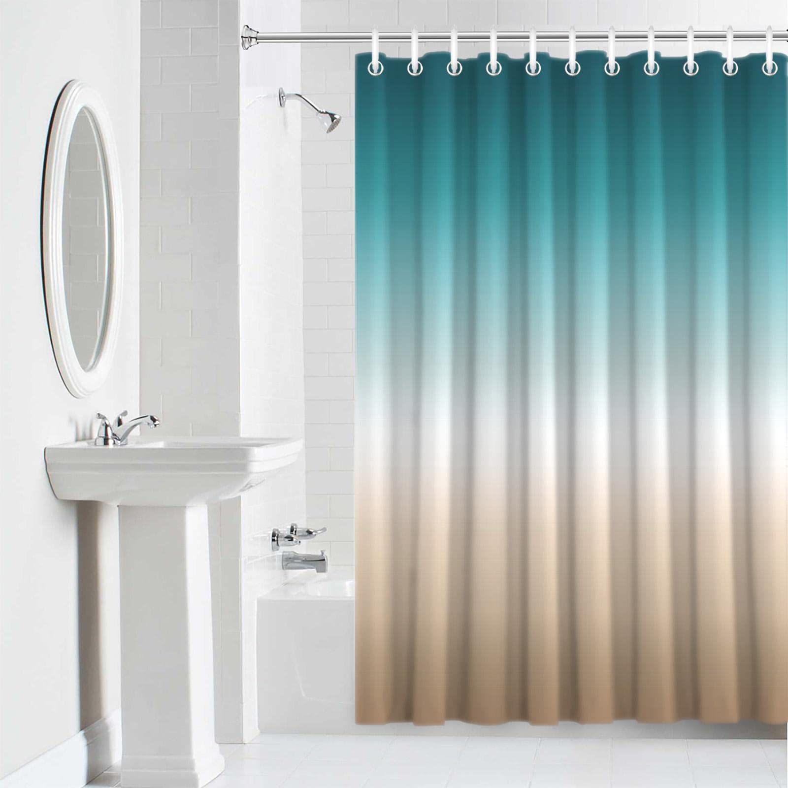 Tenda Doccia Antimuffa In Poliestere 250x170 Cm | Stampa HD Righe Verticali Con Ganci In ABS Inclusi