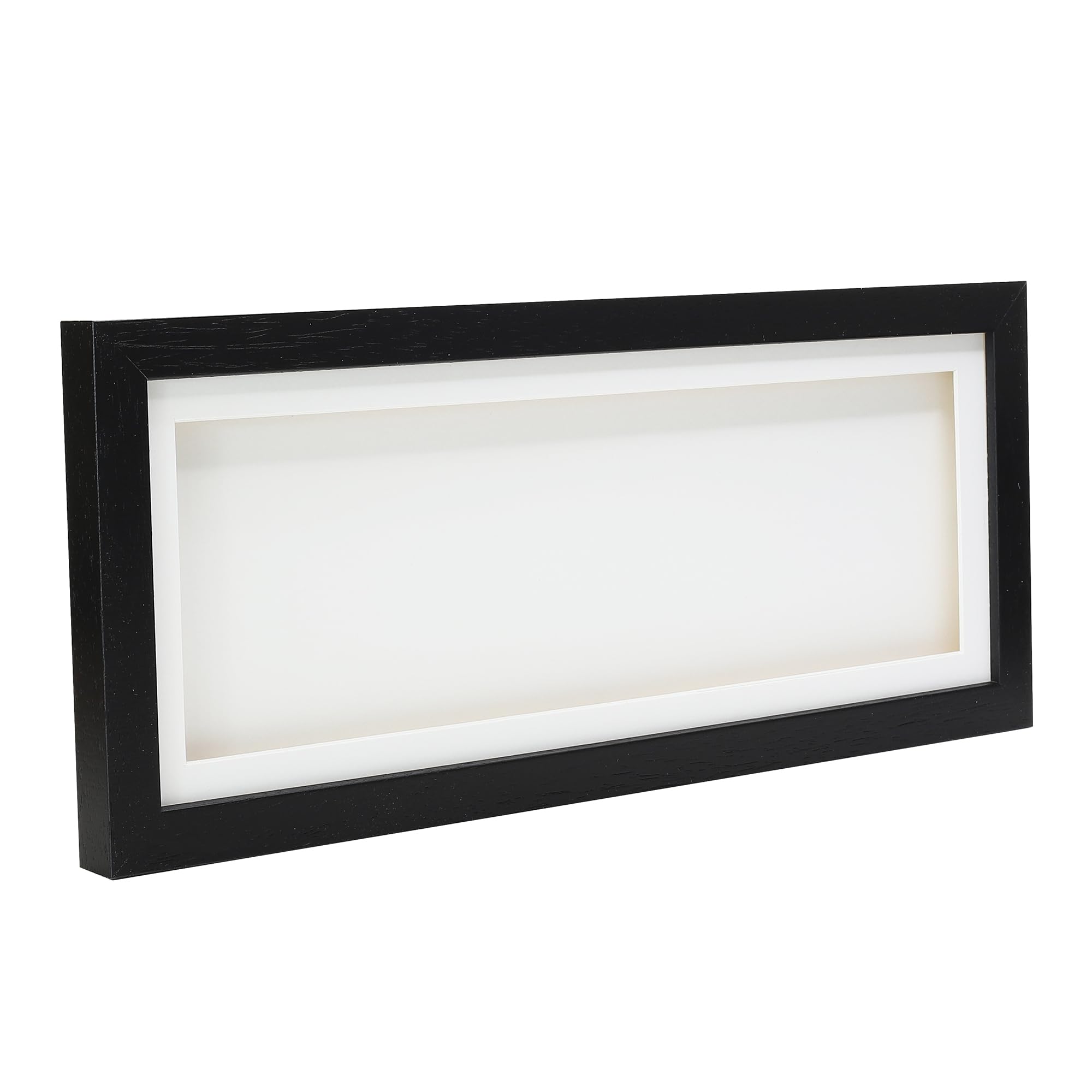 22x10" Black Solid Wood 3D Deep Box Picture Frame Display Memory Box With White Mount For Medals Memorabilia Flowers etc