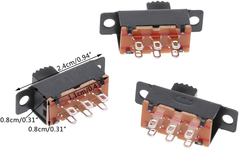 10Pcs SS22F32 6 Pins 2 Positions DPDT On/On Slide 0.5A Toggle