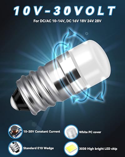 Miniatura 3 de Keiurot 1487 1447 Bombilla LED 1446 1449 E10 Número de casa, luces de dirección 10 V-30 voltios, bombilla de linterna, luz de paisajismo blanca,