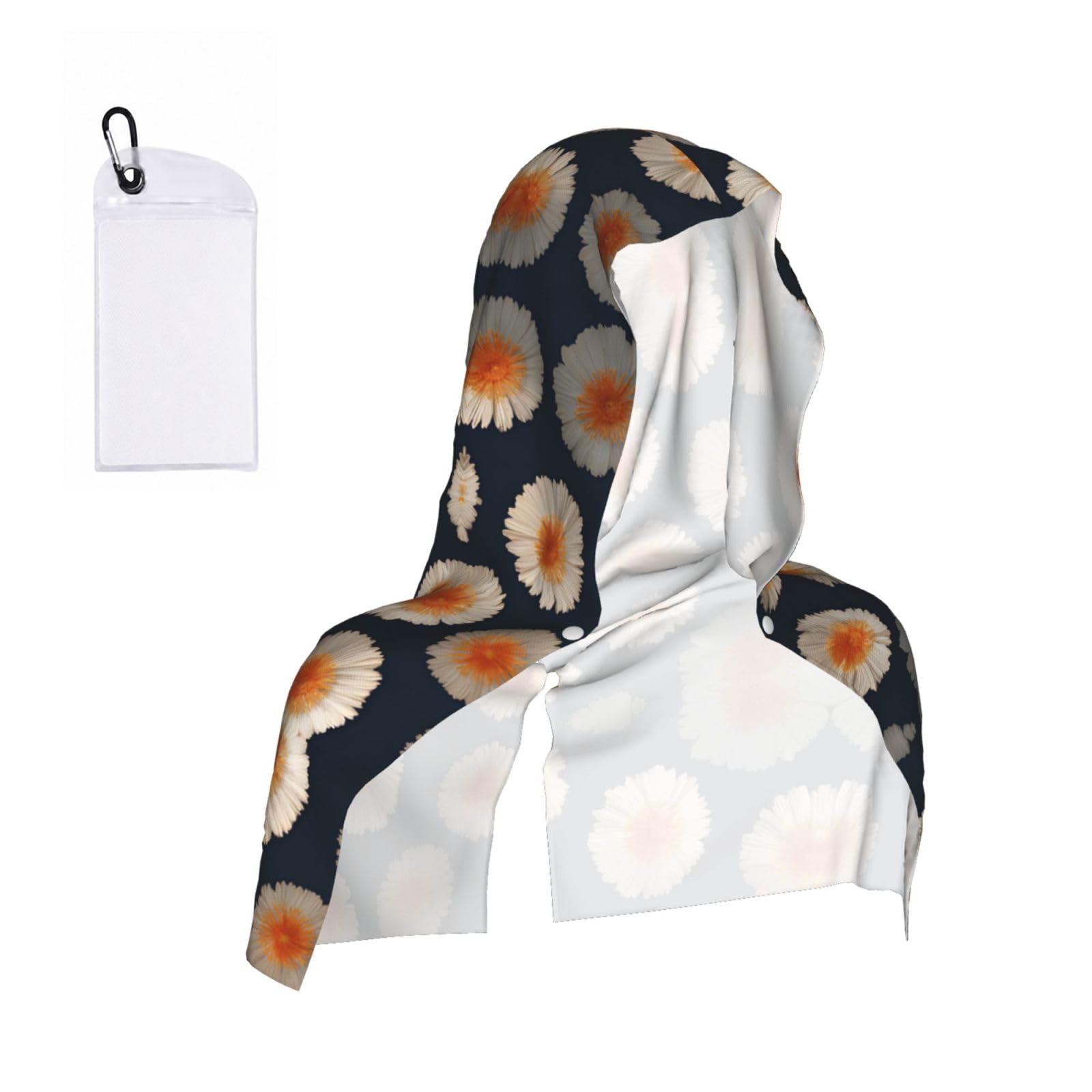 EZDLOWVBA Daisy Pattern Print 2 Pack Cooling Hoodie Towels,Sports Headscarf, Neck Wrap Scarf,Breathable Cooling Towel For Neck And Face, Travel, Swimming, Training