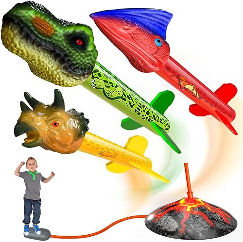 Enkerpro Lanzador de cohetes de dinosaurio para niños, juguetes divertidos para exteriores e interiores para niños a partir de 3 años, para niños y