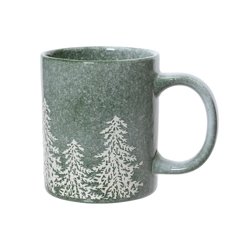 Steingut Tasse mit Tannenbaum Motiv – 310 ml, Grün, Henkel