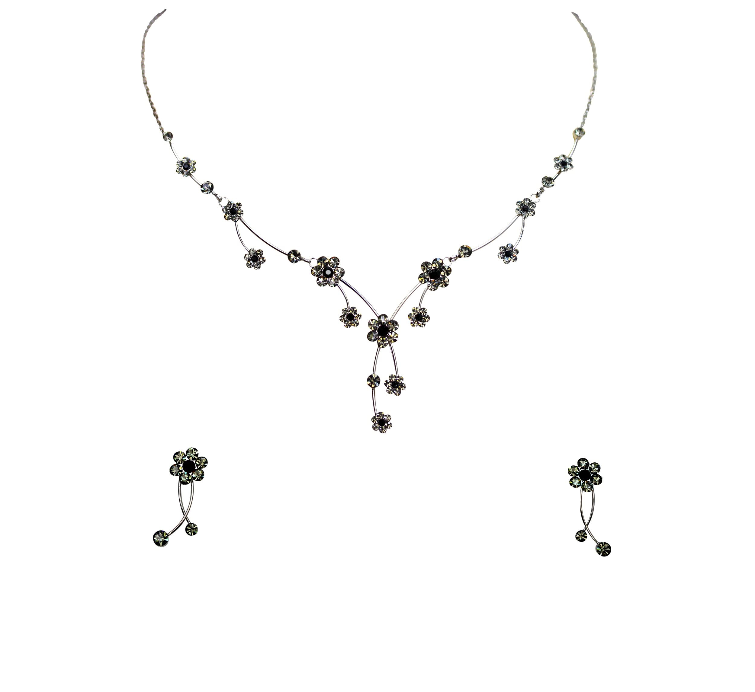 Faship Gorgeous Rhinestone Crystal Floral Necklace Earrings Set