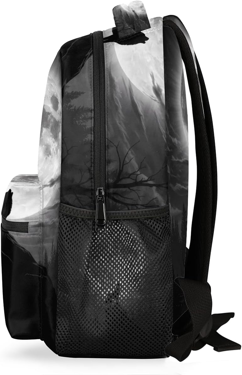 AUUXVA Backpack Howling Wolf Moon School Shoulder Bag Large Waterproof Durable Bookbag Laptop Daypack for Students Teens Girls Boys Elementary