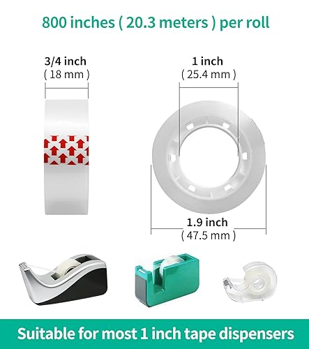 Miniatura 2 de GIBIBU 48 rollos de repuesto de cinta transparente, rollos de repuesto de dispensador de cinta transparente, cintas brillantes para envoltura de