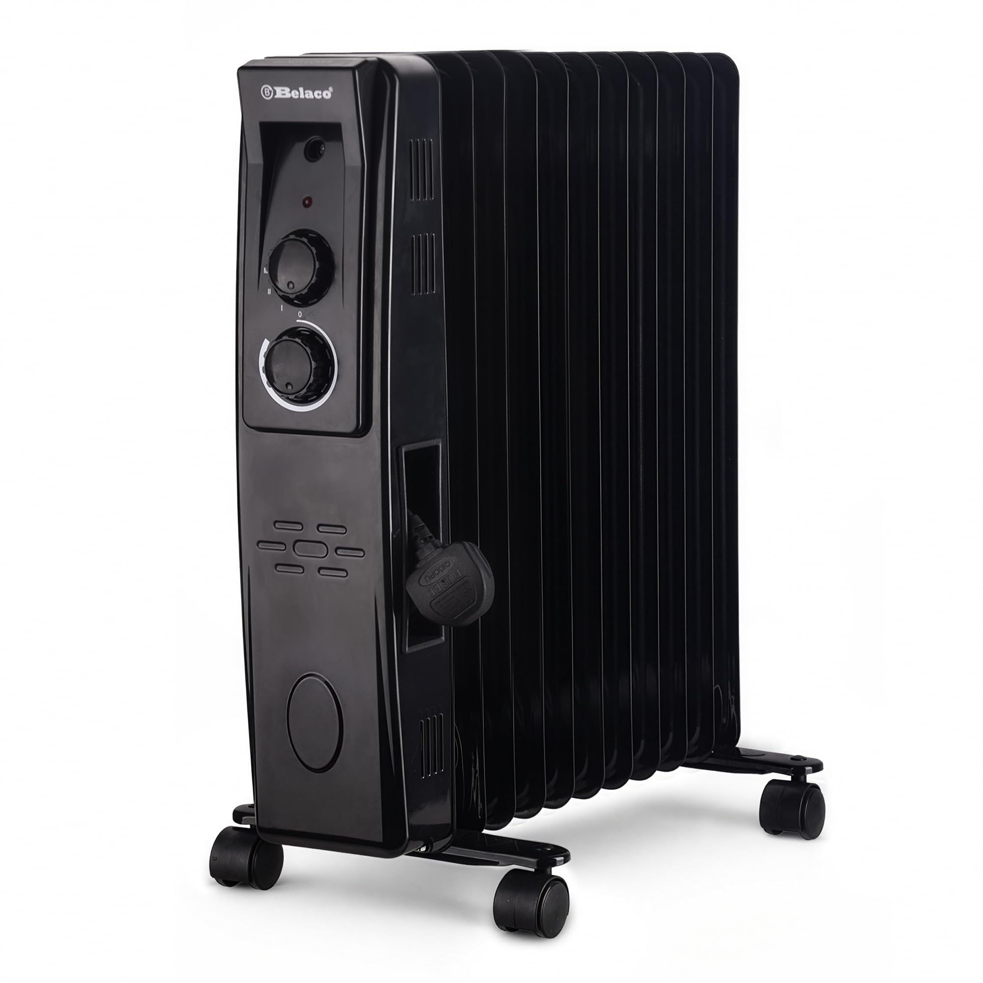 Belaco Oil Filled Radiator 11 Fins, Portable Electric Heater with Adjustable Thermostat, 3 Heat Settings, Overheat Protection, 2500W, Heavy-Duty Castors