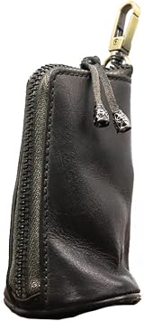 Medieval Leather Zipper Coin Pouch, Genuine Cowhide Handcrafted Coin Organizer Change Holder Keychain Coin Purse for Men & Women Black