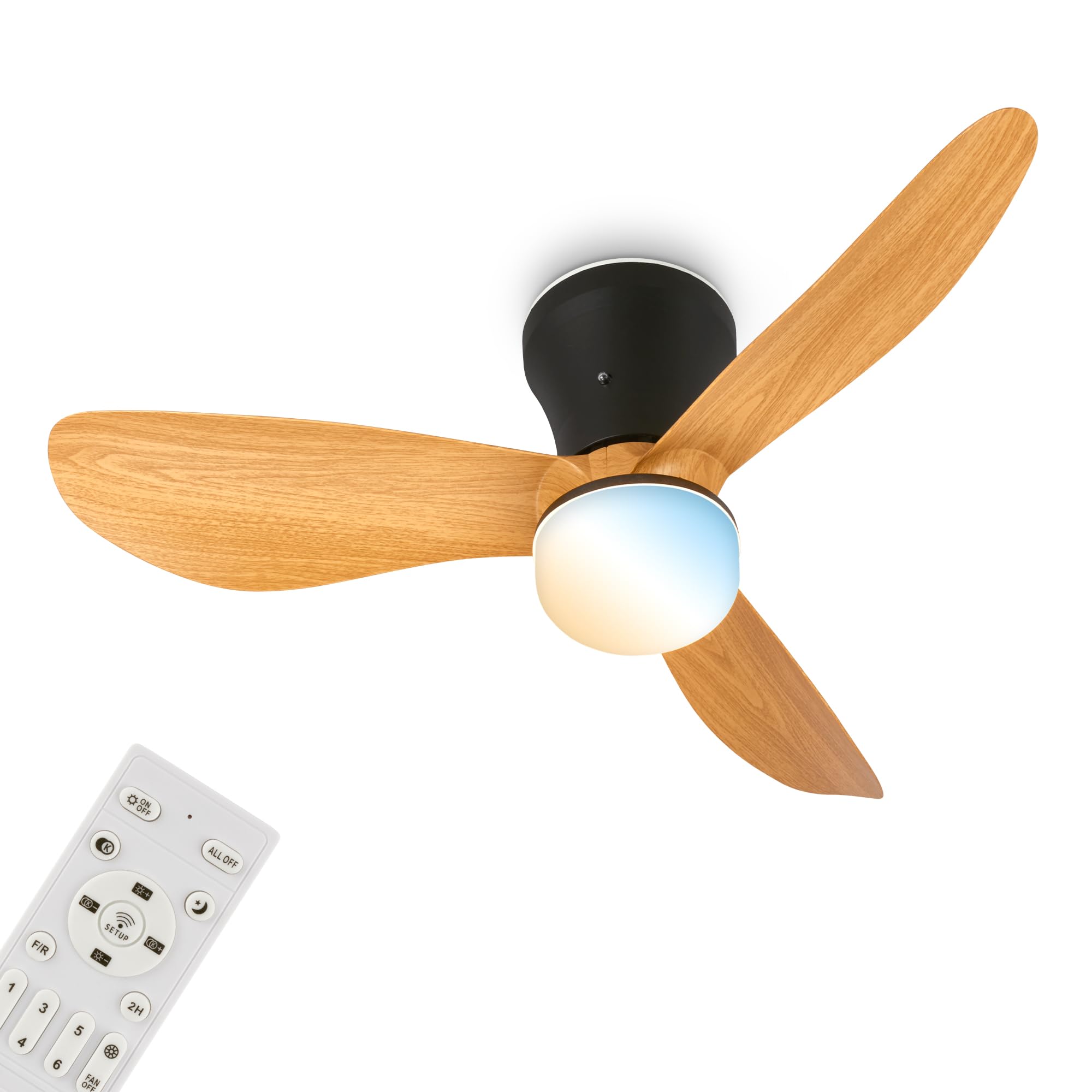 B&Q -  Mains-Powered Led Black Wood Cct Remote Control Ceiling Fan Light (Dia)78Cm