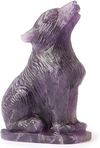 Artistone Figuras de lobo de cristal de amatista de 2.0 pulgadas, regalo de piedras preciosas talladas a mano, estatua de lobos, tallas de animales,