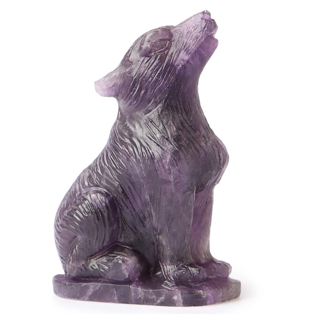 Artistone 2.0" Amethyst Crystal Wolf Figurines Gift Hand Carved Gemstone Pocket Wolves Statue Animal Carvings Collectibles Crystals and Healing Stones for Home and Office Decor