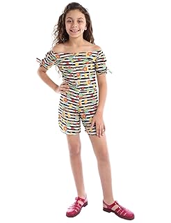 سالوبيت قصير للبنات من اندورا، مصنوع من القطن ومزين بالنقوش على شكل ورورد، مكشوف الكتفين وضيق، باللونين الكحلي والابيض