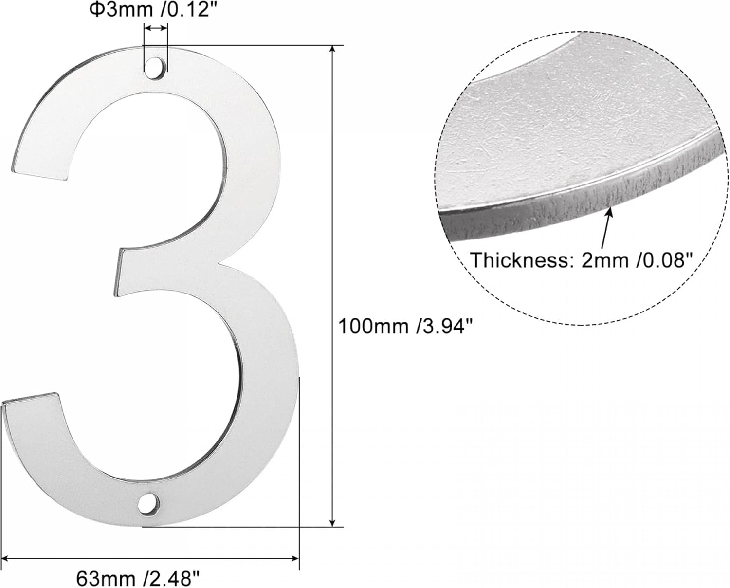 uxcell 4 Inch 304 Stainless Steel House Number Polishing for Door Mailbox(Number 3)