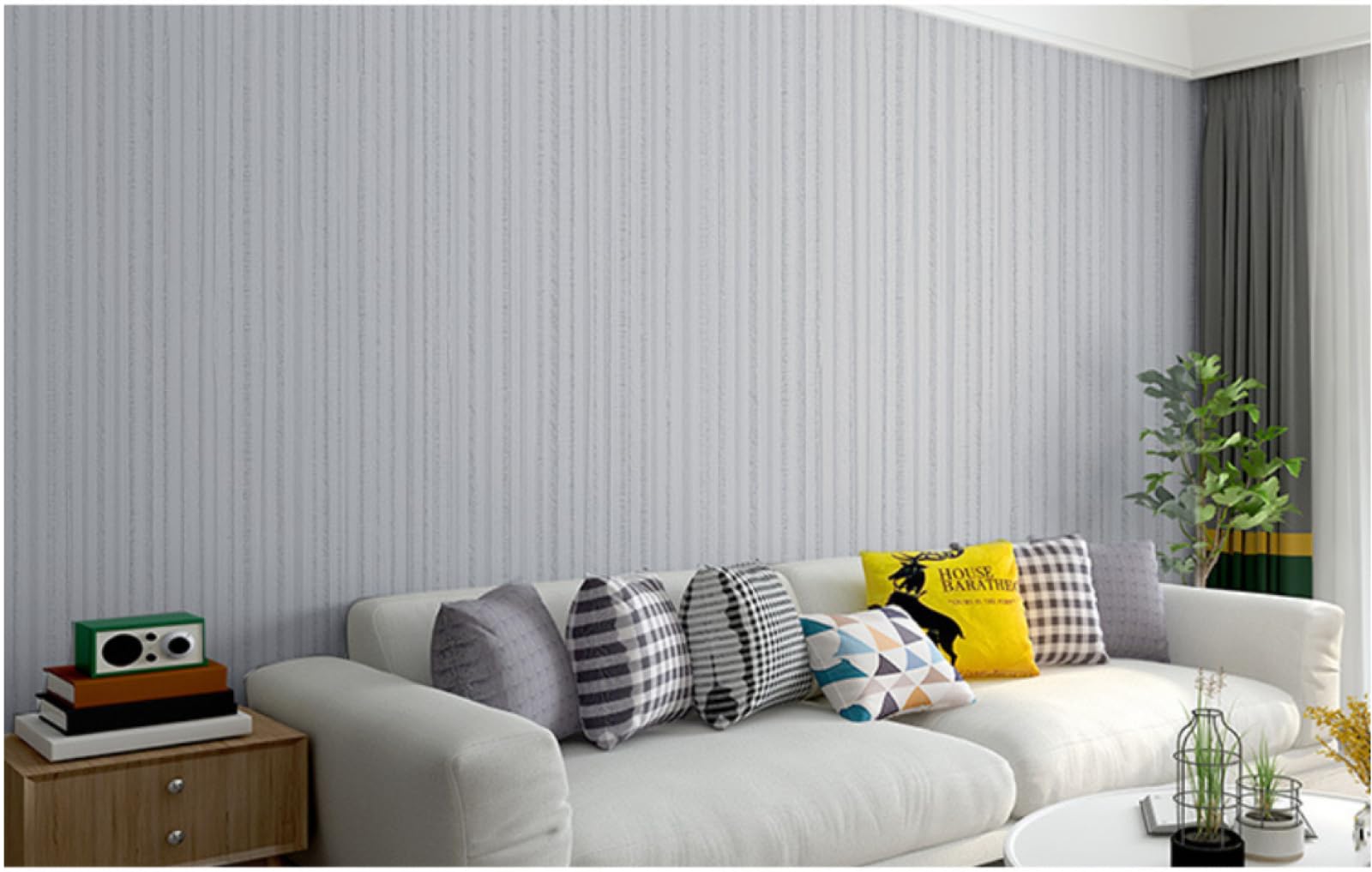 Papier Peint intissé Gris Clair, Couleur Unie, à Rayures 3D, pour décoration de Chambre, Salon, TV, 0,53 × 9,5 m