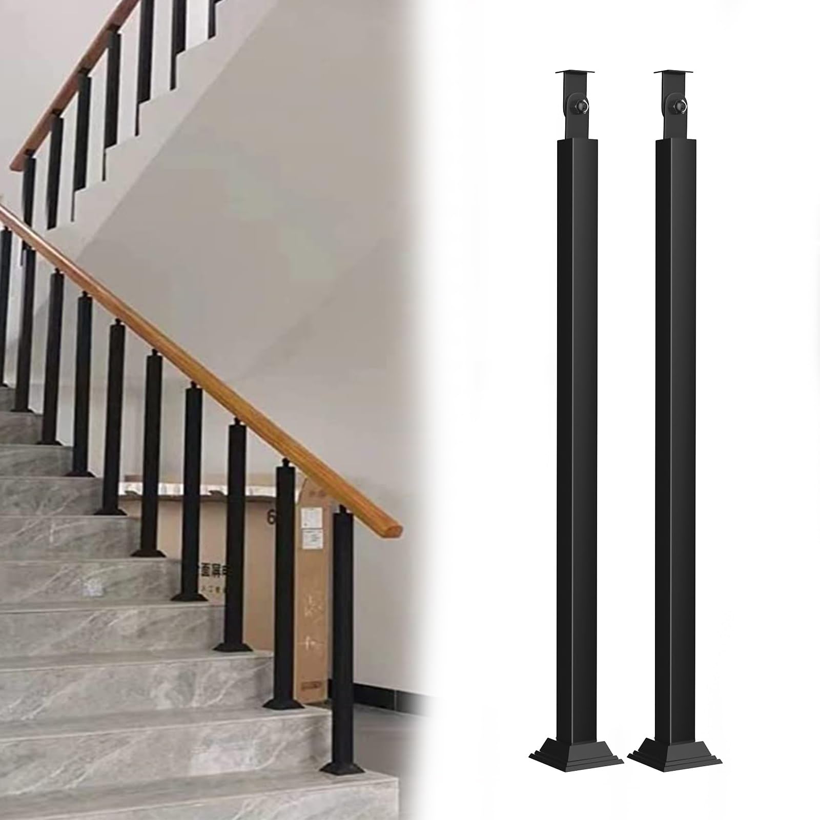 Balustre de garde-corps noir 70 cm lot de 2 pour main courante carrée