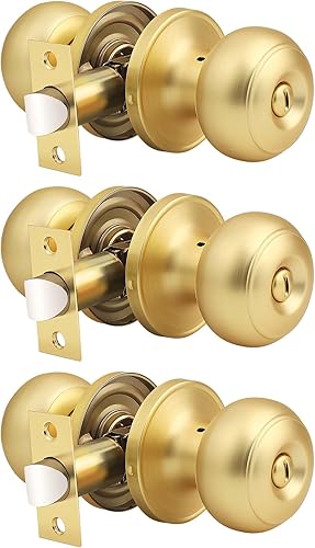 Miniatura 10 de Probrico - 1 pomo de privacidad redondo para puerta (cerradura de giro en el interior), manija de puerta sin llave para interior y exterior, para