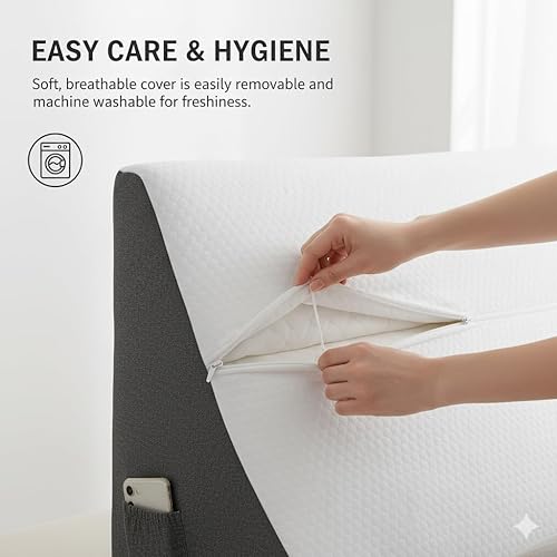 Miniatura 5 de Almohada de cuña para dormir  Cuña de cama de espuma viscoelástica para reflujo ácido, ronquidos, elevación de espalda y piernas, recuperación