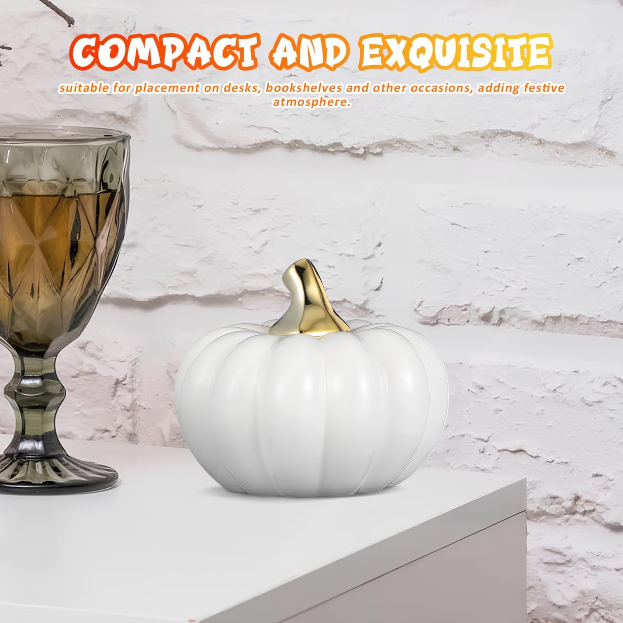 Yardwe Ceramic Pumpkin Ornaments - White Halloween Table Decorations Miniature Pumpkin Decor for Home and Office Perfect for Fall and Thanksgiving