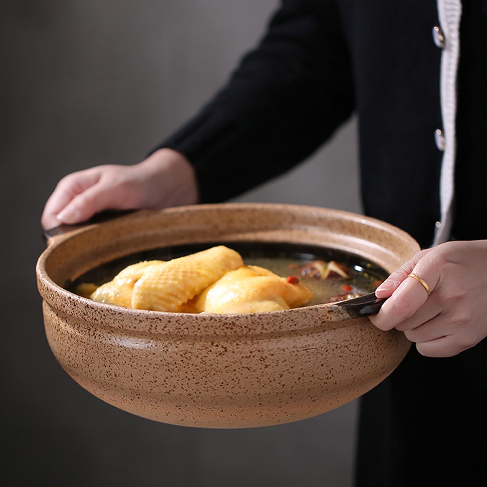Cazuela de Cerámica Japonesa,Cazuela de Barro,Olla Redonda de Barro,Cazuela de de cerámica sopas,Olla de cerámica for cocinar,Fácil de Limpiar,para Hacer sopas,cocinar arroz y guisos