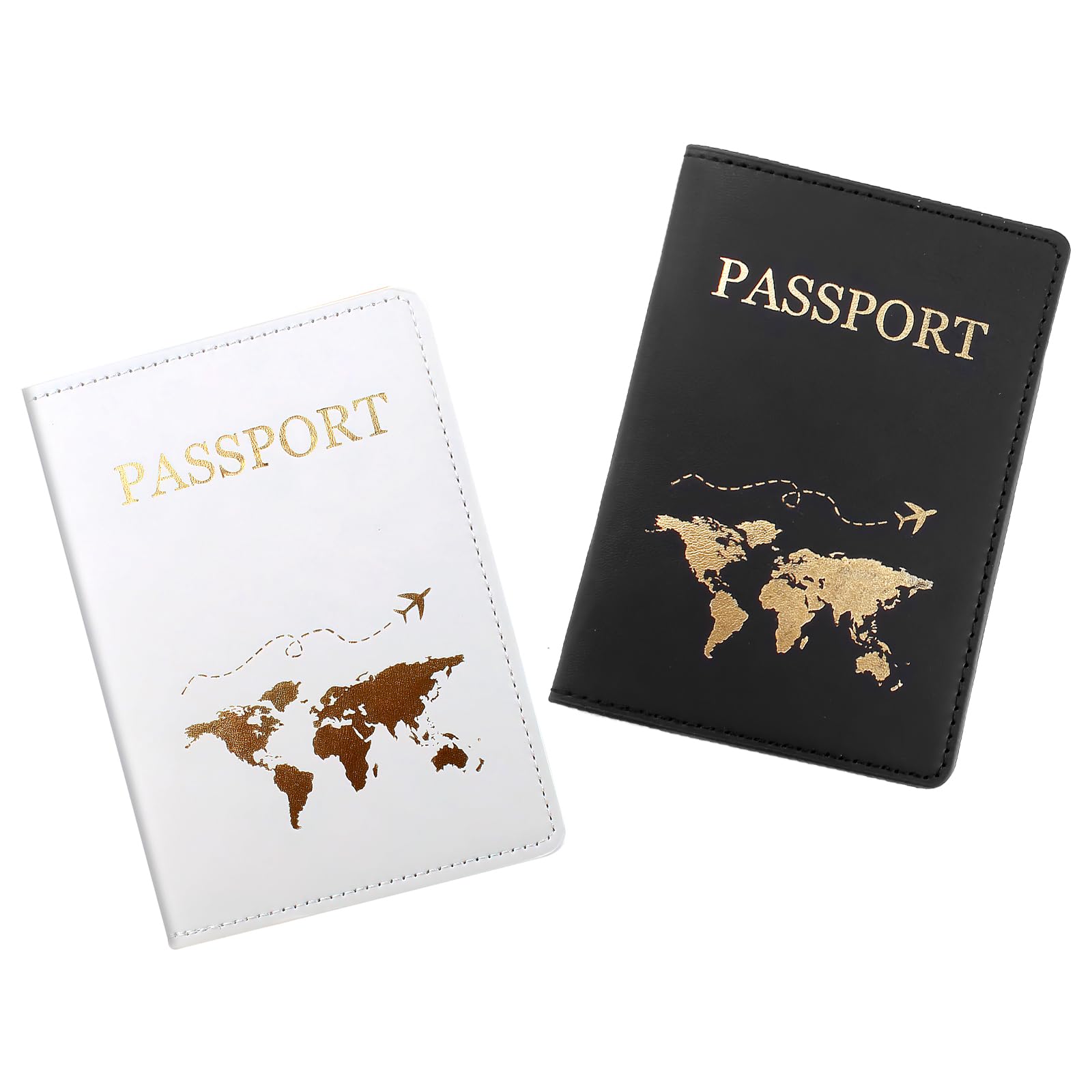 Etui na paszport, skóra PU, etui na paszport, czarno-białe, spersonalizowane etui na paszport, portfel podróżny, podwójny rękaw na paszport, ochraniacz na paszport, kartę pokładową, 2 szt, Czarny