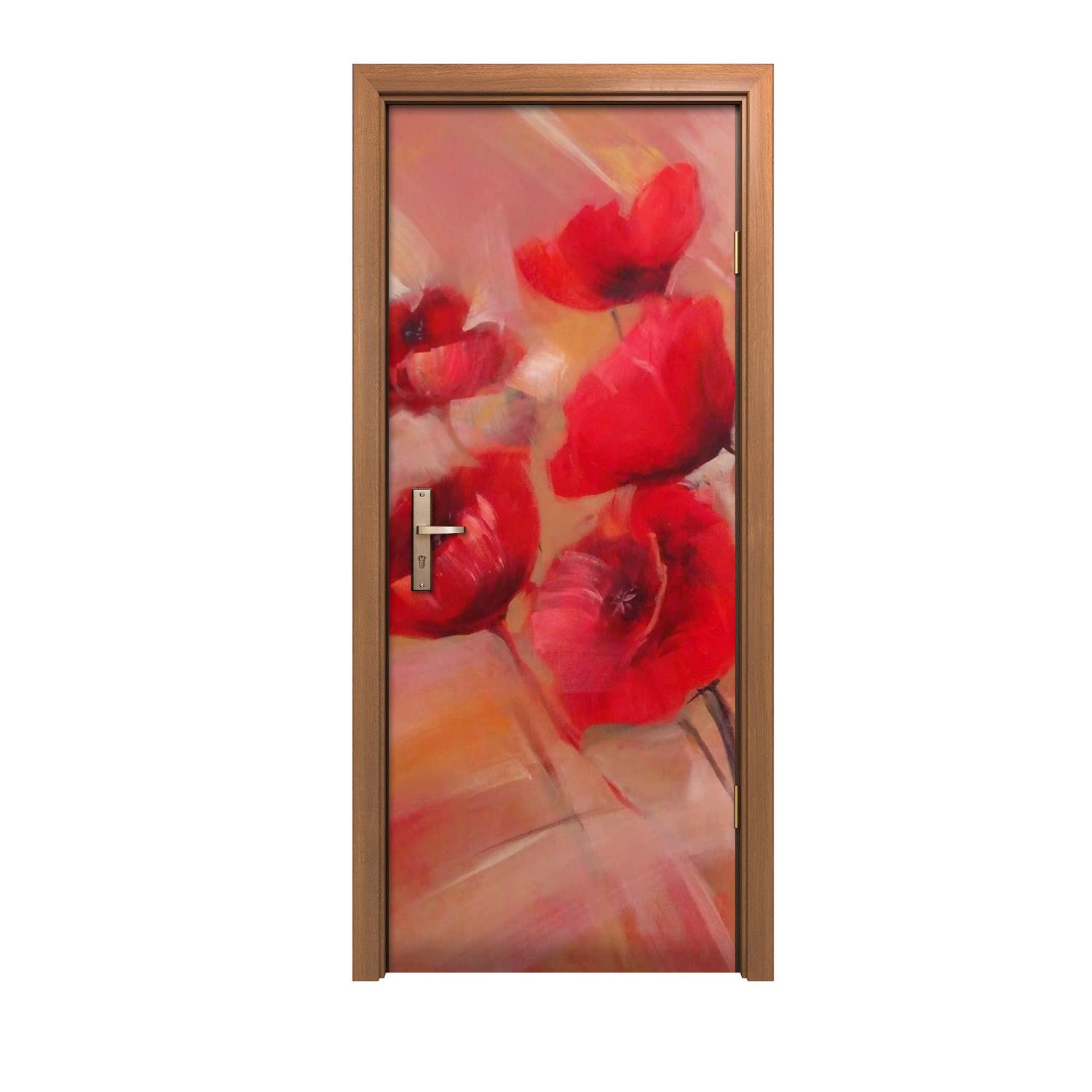 Autocollant de porte 90x200cm fleurs de coquelicots rouges déco murale d'intérieur