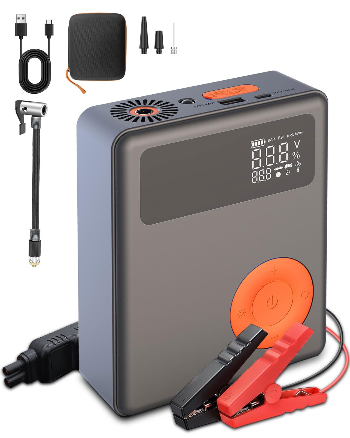 Lulizar4-in-1 Car Jump Starter and Tyre Inflator Power Pack, 1750A (Up to 8.0L Gas, 6.5L Diesel) with Heat Dissipation, for 12V Vehicles