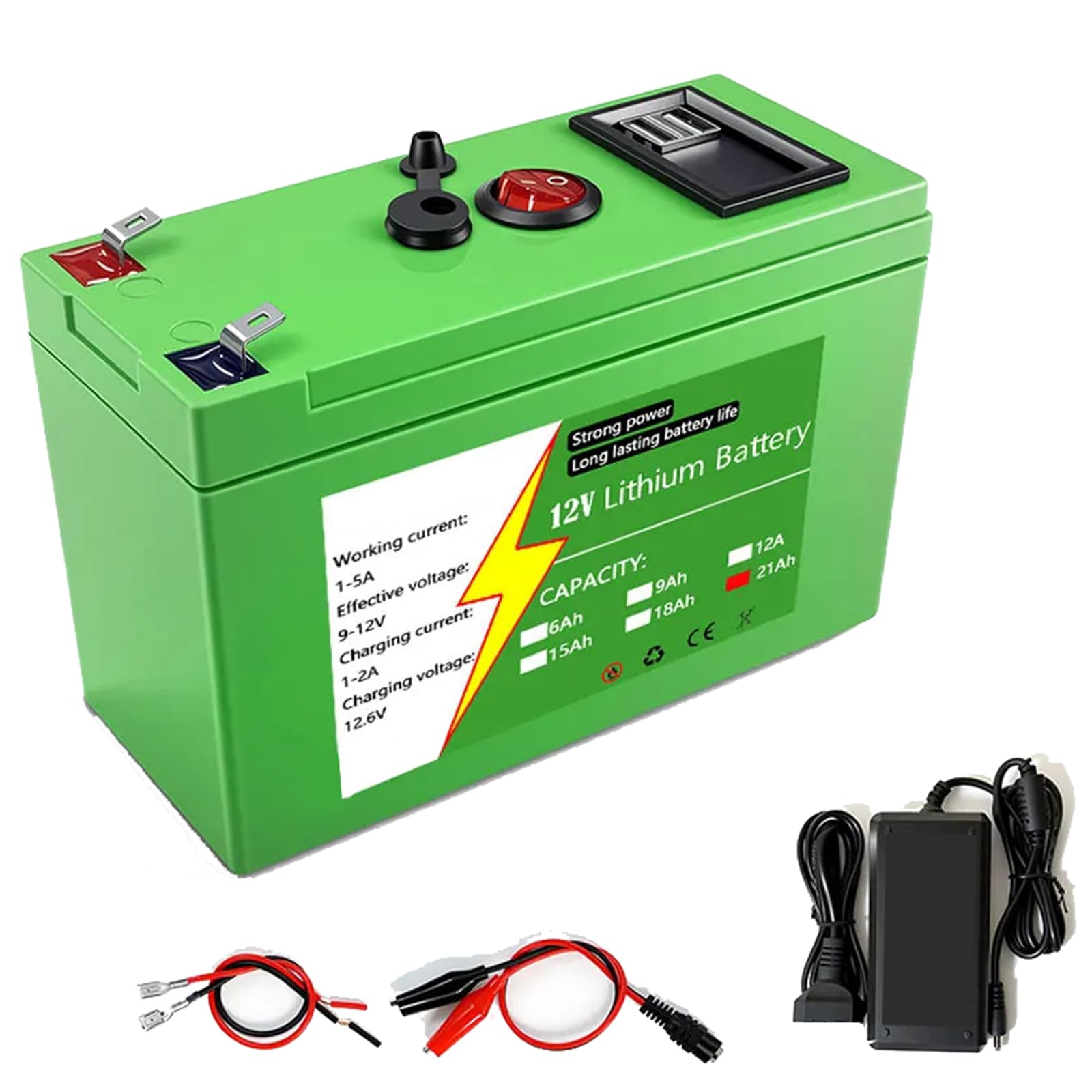 Tragbarer 12V 21Ah Lithium-Akku für MP3-Player, LED-Streifen, Überwachungskameras und Router mit Ladegerät
