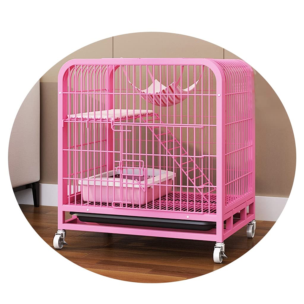 Katzenkäfig Katzenstreu Für Den Innenbereich Doppellagiges Katzenhaus Mit Zubehör Wie Hängematte Isomatte Katzentoilette Usw ( Color : Rosa , S : 62x45x68cm )