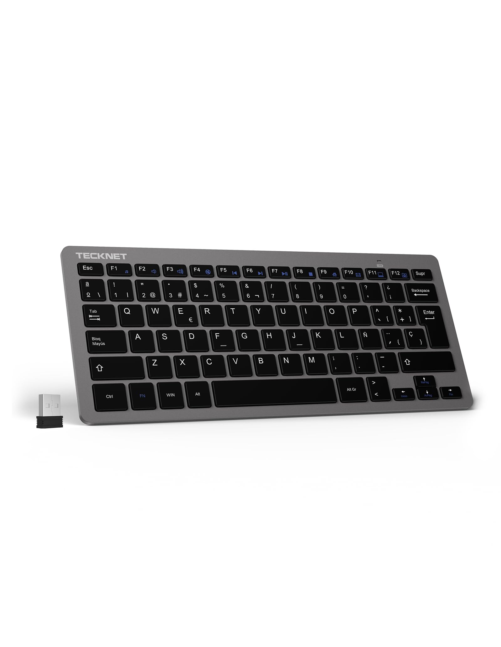 TECKNET Mini Clavier sans Fil Espagnol, Clavier Ultra-Souple USB sans Fil pour Ordinateur Portable, Smart TV Android, Ordinateur Portable