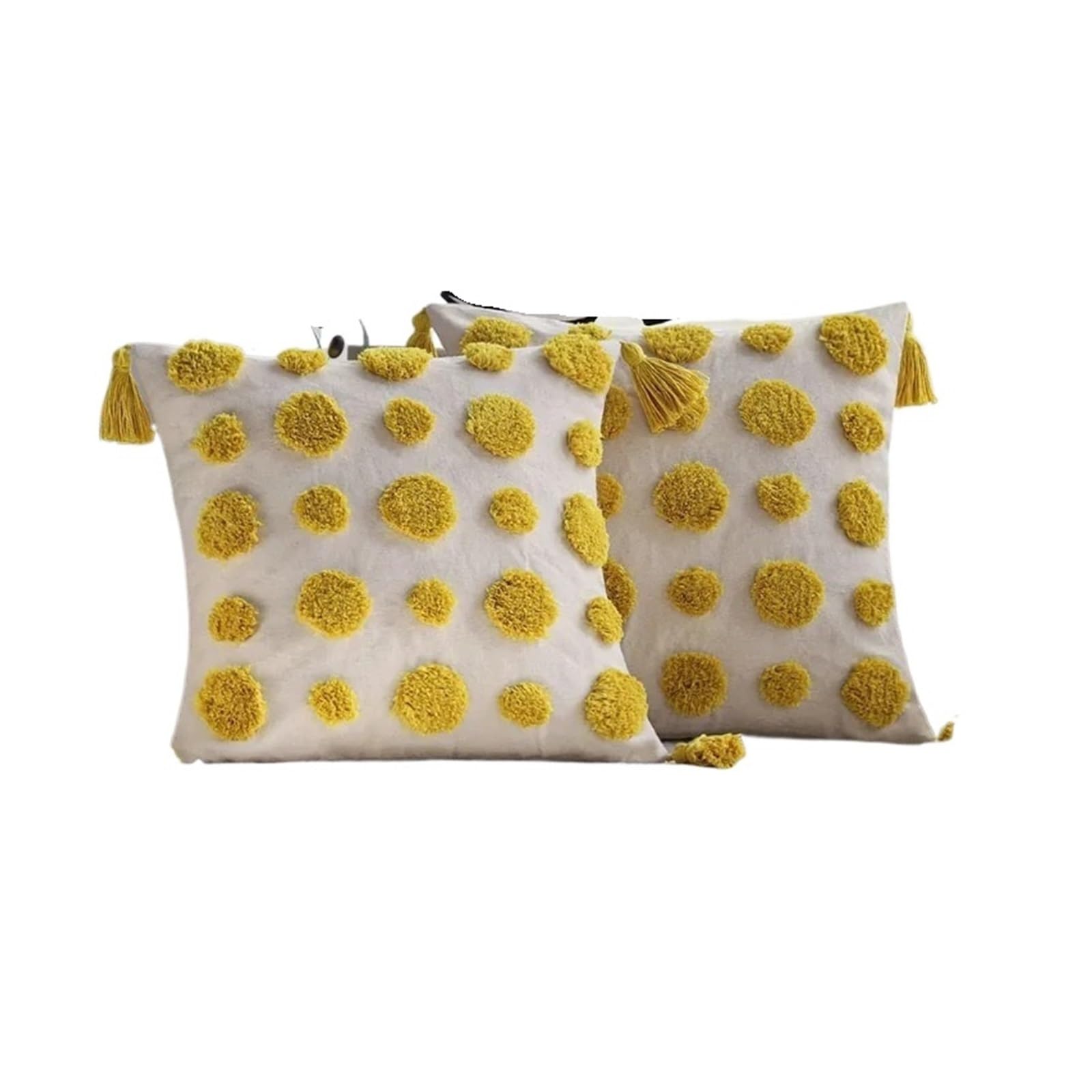 Fgujsur Yellow Cushion Covers 2 Pcs Multicolor/ Canvas Pillowcovers With Tufted Tassels 18X18inch Modern Soft Home Essential Pillowcases 45X45cm(Yellow)