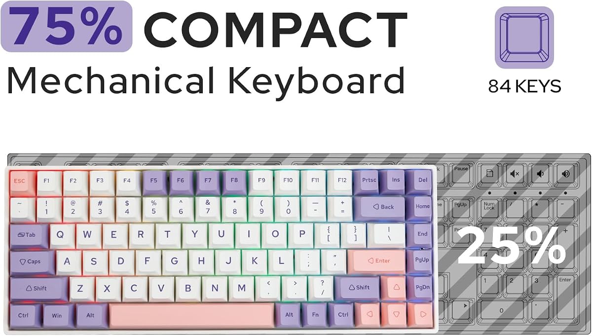 EPOMAKER EP84 Plus 75% Hot-Swap Teclado mecánico para Juegos con Software programable, Tres Modos (2,4 GHz/BT 5.0/USB-C Wired), RGB, NKRO, PBT Teclas para Mac/Win/Gamers (Flamenco)
