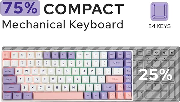EPOMAKER EP84 Plus 75% Hot-Swap Teclado mecánico para Juegos con Software programable, Tres Modos (2,4 GHz/BT 5.0/USB-C Wired), RGB, NKRO, PBT Teclas para Mac/Win/Gamers (Flamenco) - 1