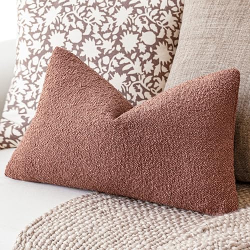 Image of Foindtower Pack of 2 Textured Boucle Throw Pillow Covers Accent Solid Decorative Lumbar Pillow Cases Cozy Couch Cushion Case for Chair Sofa Bedroom Living Room Home Decor 12x20 Inch Orange Rust Red
