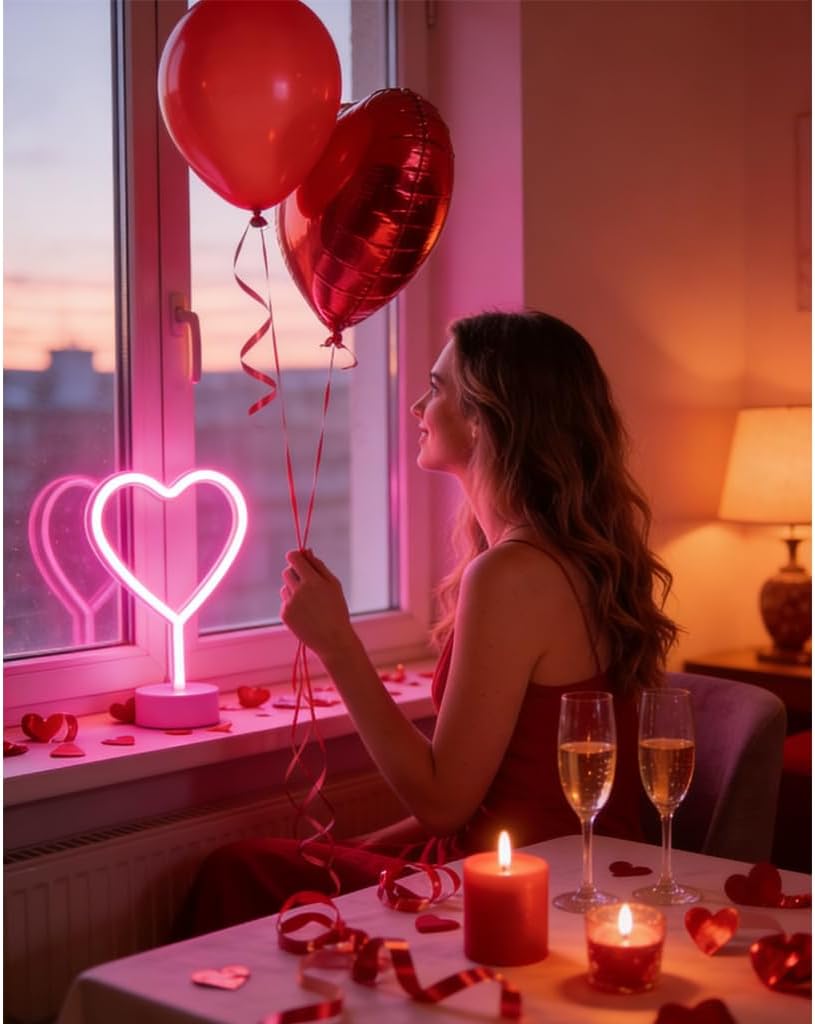 LOVE Heart Shaped Neon Night Light - USB/Battery Operated, Switch Control Desk Lamp for Bedroom Living Room Decor Gift ,Valentine's Day Wedding Party Decor Gifts for Women Friends Kids (Pink)