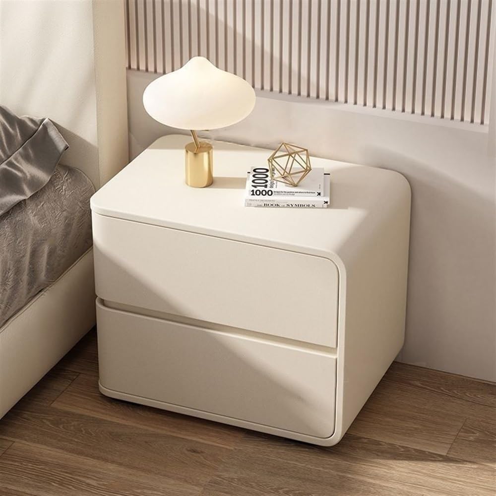 Table de chevet minimaliste à 2 tiroirs beige meuble rangement d'appoint chambre 50cm