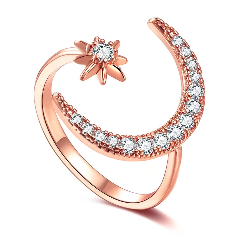 Vientiq Cubic Zirconia Star Moon Adjustable Open Rings for Women Girls (Rose Gold) (B0BG53FFZR) Amazon Price History, Amazon Price Tracker
