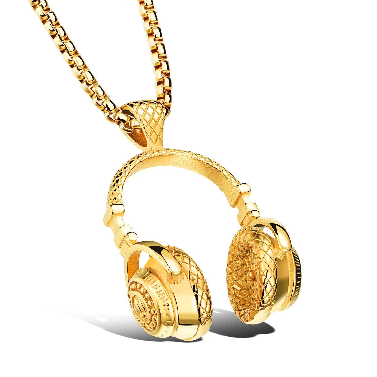 THE MEN THING HEADPHONE GOLD (A) - Alloy Pendant with Stainless Steel 24inch Round Box Chain, American trending Style for Men & Boys (B0CFGYLPYL) Amazon Price History, Amazon Price Tracker