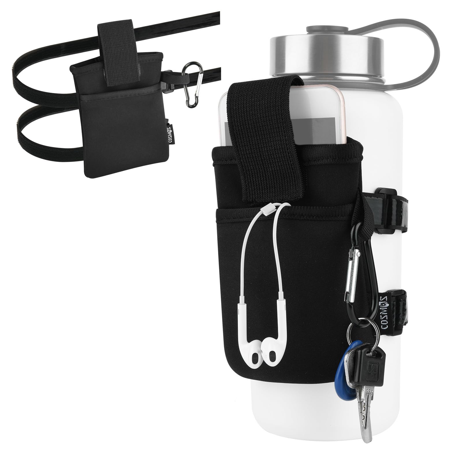 Cosmos Gym Water Bottle Pouch Water Bottle Holder Storage Sleeve Pocket for Gym, Walking, Running, Sports, Cell Phone, Card Holder, Keys Carrier