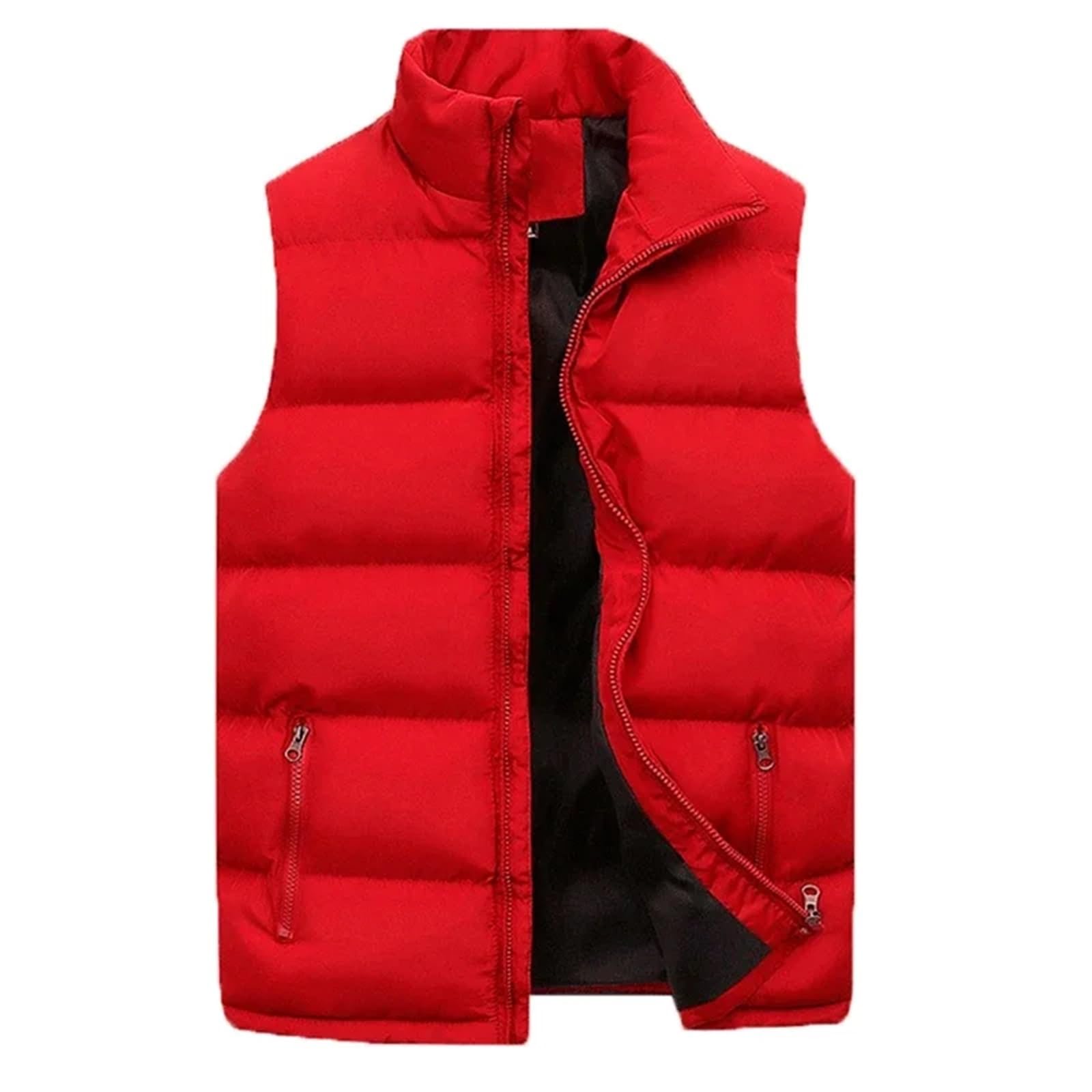 HWJFDC Puffer Gilet Men Padded Vest Autumn Warm Sleeveless Down Padding Jackets Male Winter Casual Waistcoat Vest(Red,3XL)