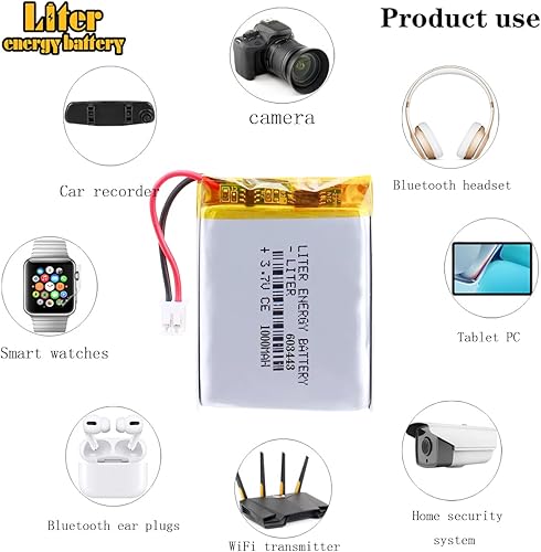 Miniatura 5 de 3.7V Lipo Batería 1000mAh Batería recargable de polímero de iones de litio 603443 Batería de iones de polímero de litio con conector JST