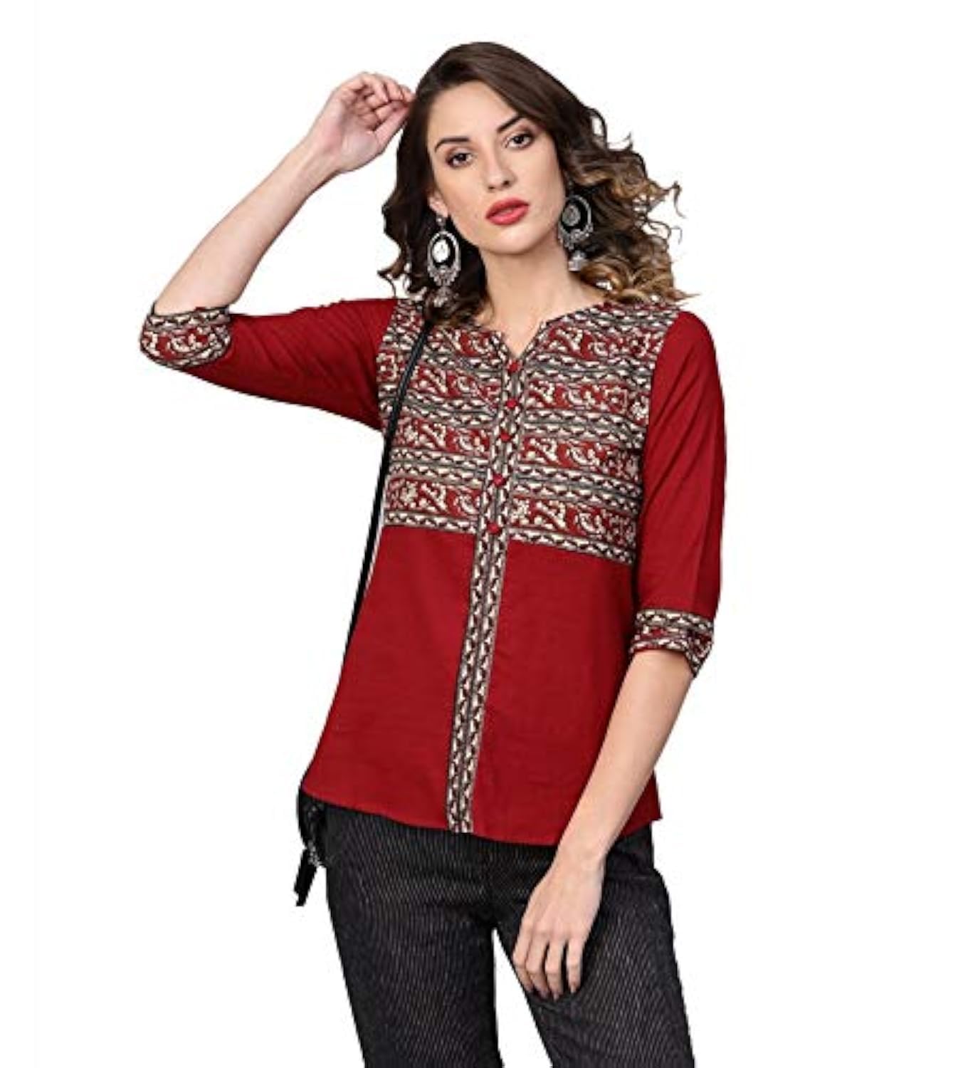 Women's Cotton Slub Kalmakari Printed Regular Fit Top for Women