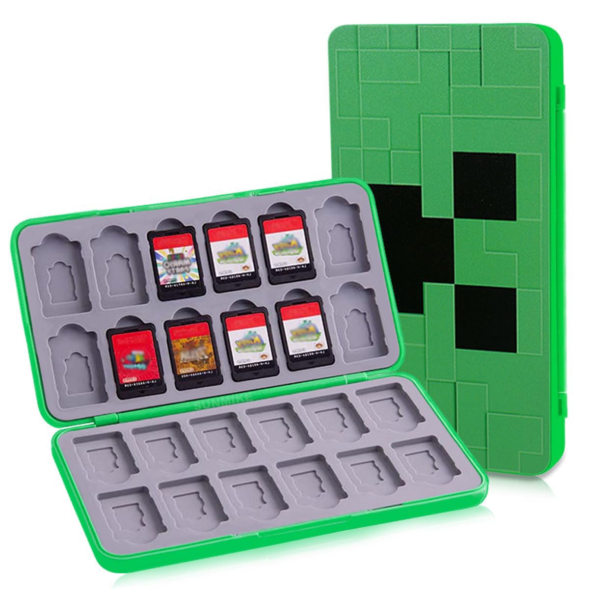Game Case for Nintendo Switch/Switch 2/OLED/Lite, Portable Switch Game Case | Magnetic Closure Switch Game Holder 24 Game Card Slots&24 Micro SD Card Slots Cartridge Case Hard Protective Shell Green