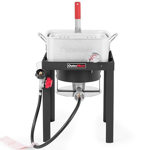 Miniatura 8 de Freidora de pescado para exteriores, olla de 12 cuartos de galón y cesta interior con quemador de gas para cocinar al aire libre, ideal para freír