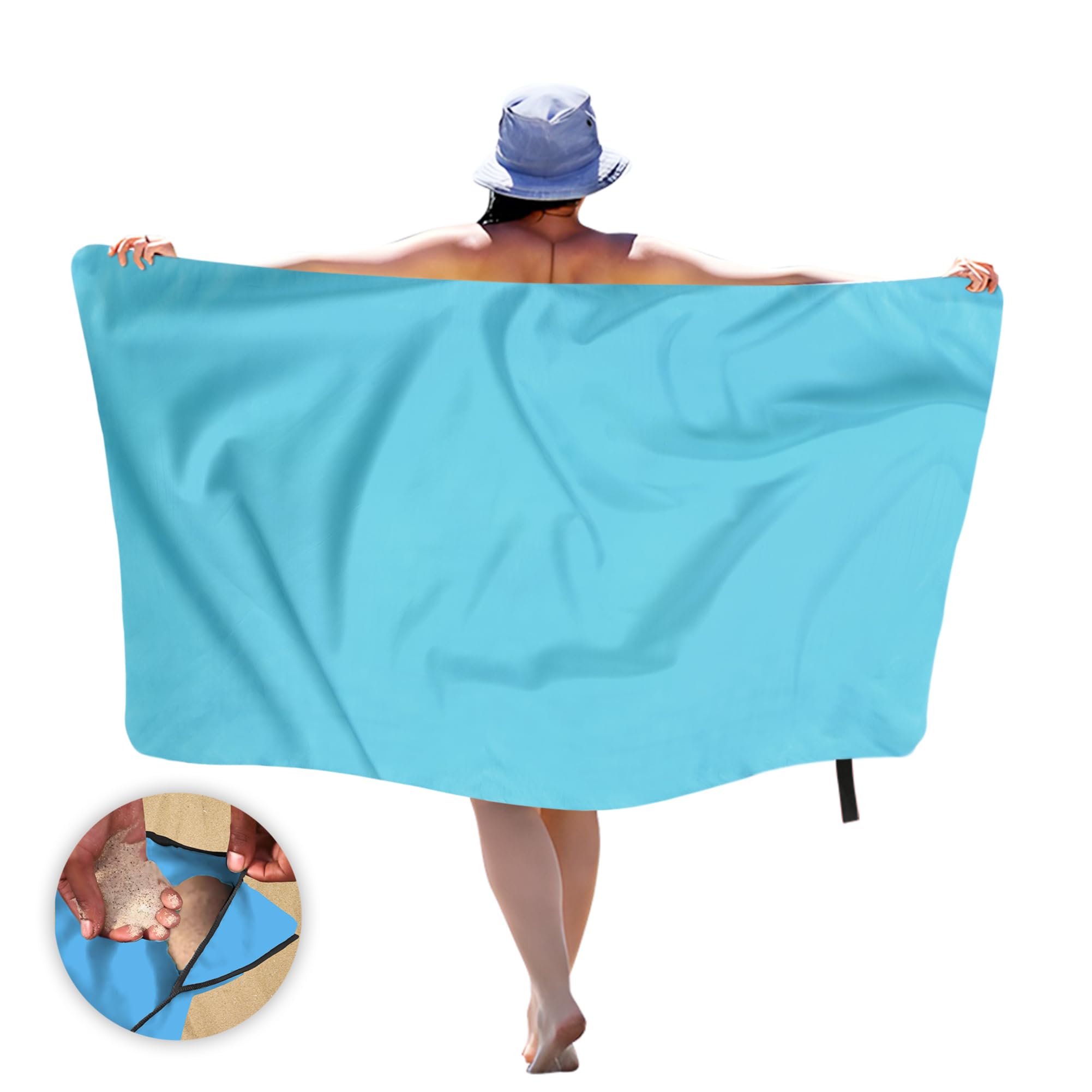LeoMore Microfiber Beach Towel Fast Large-drying design, highly absorbent towels, quick-drying blanket, lightweight. Ideal for the beach, pool, travel, swimming, camping, yoga, gym. (Turquoise)