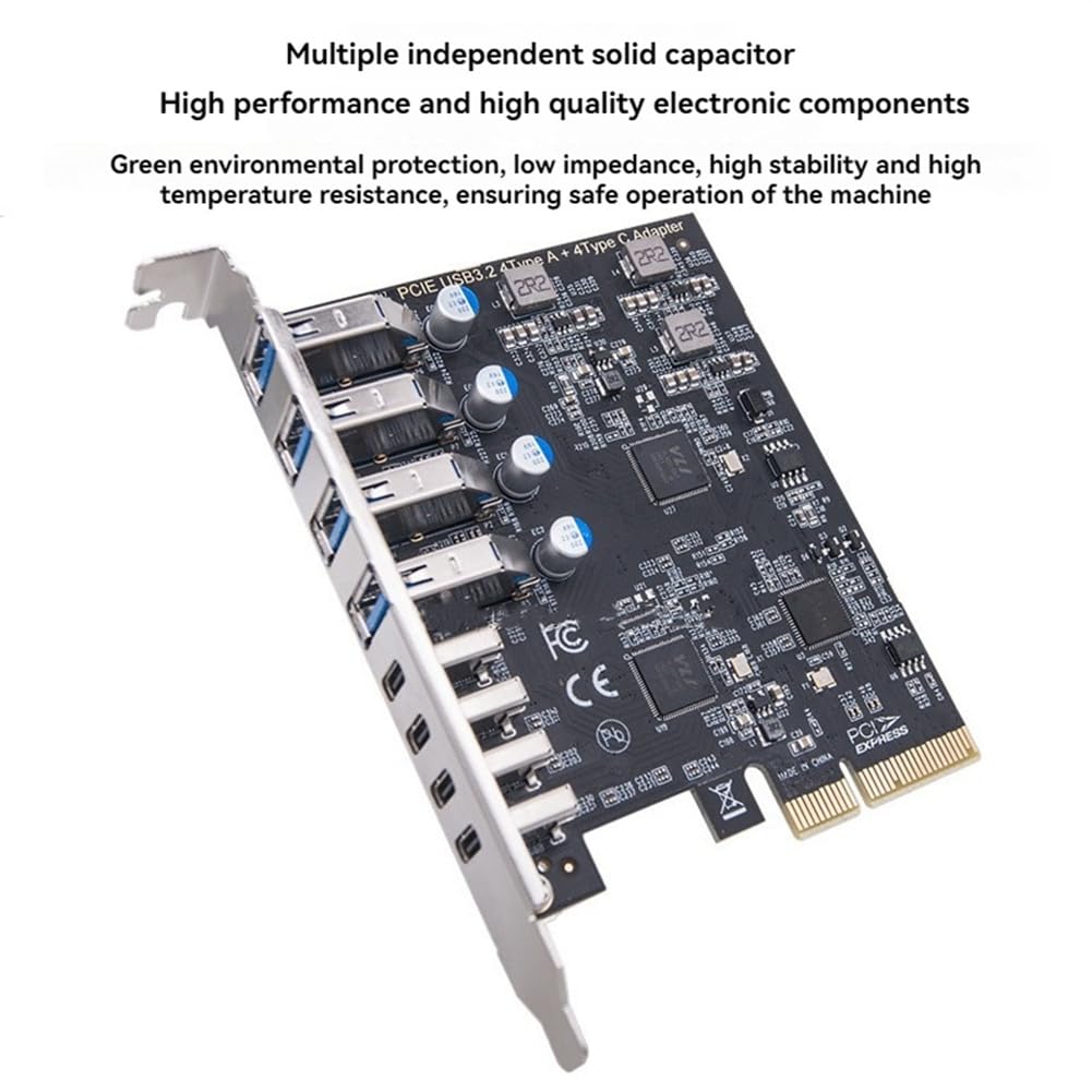 Tarjeta de Adaptador de Tarjeta de Expansión PCI-e de 8 Puertos USB 3.2 20Gbps 4 Tipo-C + 4 Tipo-A Tarjeta de Expansión para PC de Escritorio Tarjeta Host